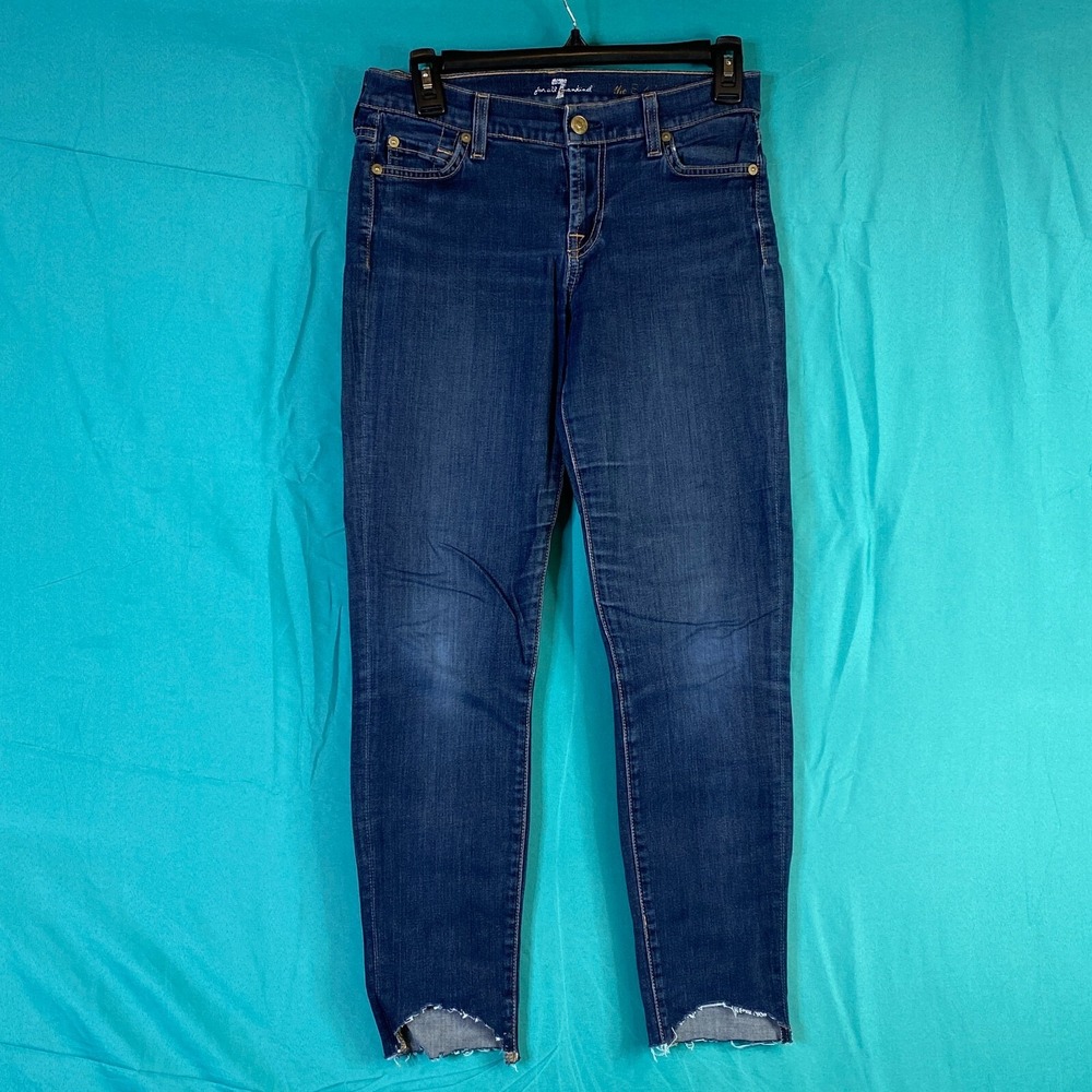 7 For All Mankind The Skinny Jeans Dark Wash Raw Hem Women Size 26 Y2K